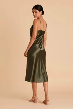 Lisa Shiny Satin Midi Dress - Olive -US Skirt Sales 2024 BIRDY GREY LISA BRIDESMAID DRESS OLIVE 07
