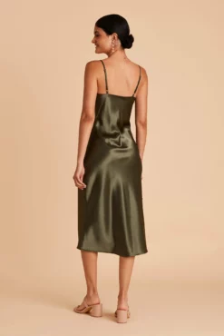 Lisa Shiny Satin Midi Dress - Olive -US Skirt Sales 2024 BIRDY GREY LISA BRIDESMAID DRESS OLIVE 08