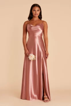 Lisa Long Shiny Satin Dress - Desert Rose -US Skirt Sales 2024 BIRDY GREY LISA LONG SATIN BRIDESMAID DRESS DESERT ROSE 02