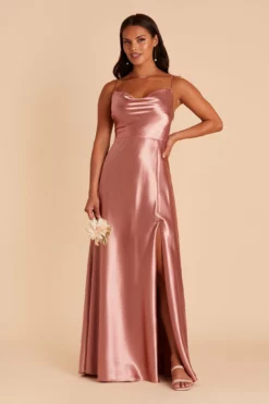 Lisa Long Shiny Satin Dress - Desert Rose -US Skirt Sales 2024 BIRDY GREY LISA LONG SATIN BRIDESMAID DRESS DESERT ROSE 03