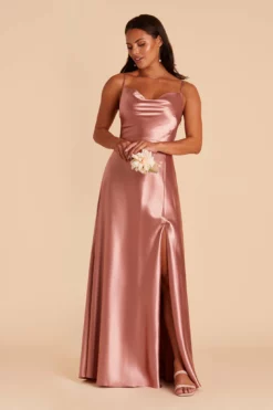 Lisa Long Shiny Satin Dress - Desert Rose -US Skirt Sales 2024 BIRDY GREY LISA LONG SATIN BRIDESMAID DRESS DESERT ROSE 04
