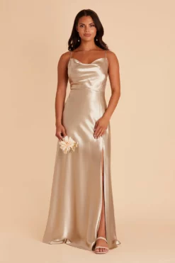 Lisa Long Shiny Satin Dress - Neutral Champagne -US Skirt Sales 2024 BIRDY GREY LISA LONG SATIN BRIDESMAID DRESS NEUTRAL CHAMPAGNE 01