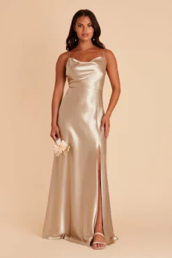 Lisa Long Shiny Satin Dress - Neutral Champagne -US Skirt Sales 2024 BIRDY GREY LISA LONG SATIN BRIDESMAID DRESS NEUTRAL CHAMPAGNE 02