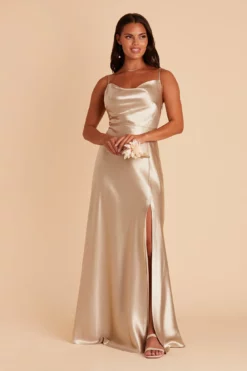 Lisa Long Shiny Satin Dress - Neutral Champagne -US Skirt Sales 2024 BIRDY GREY LISA LONG SATIN BRIDESMAID DRESS NEUTRAL CHAMPAGNE 03