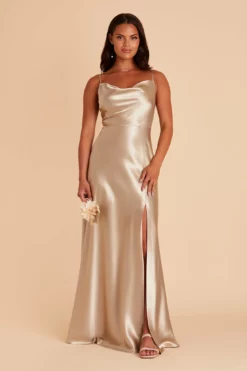 Lisa Long Shiny Satin Dress - Neutral Champagne -US Skirt Sales 2024 BIRDY GREY LISA LONG SATIN BRIDESMAID DRESS NEUTRAL CHAMPAGNE 04