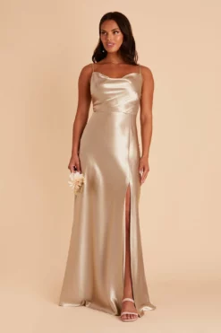 Lisa Long Shiny Satin Dress - Neutral Champagne -US Skirt Sales 2024 BIRDY GREY LISA LONG SATIN BRIDESMAID DRESS NEUTRAL CHAMPAGNE 05