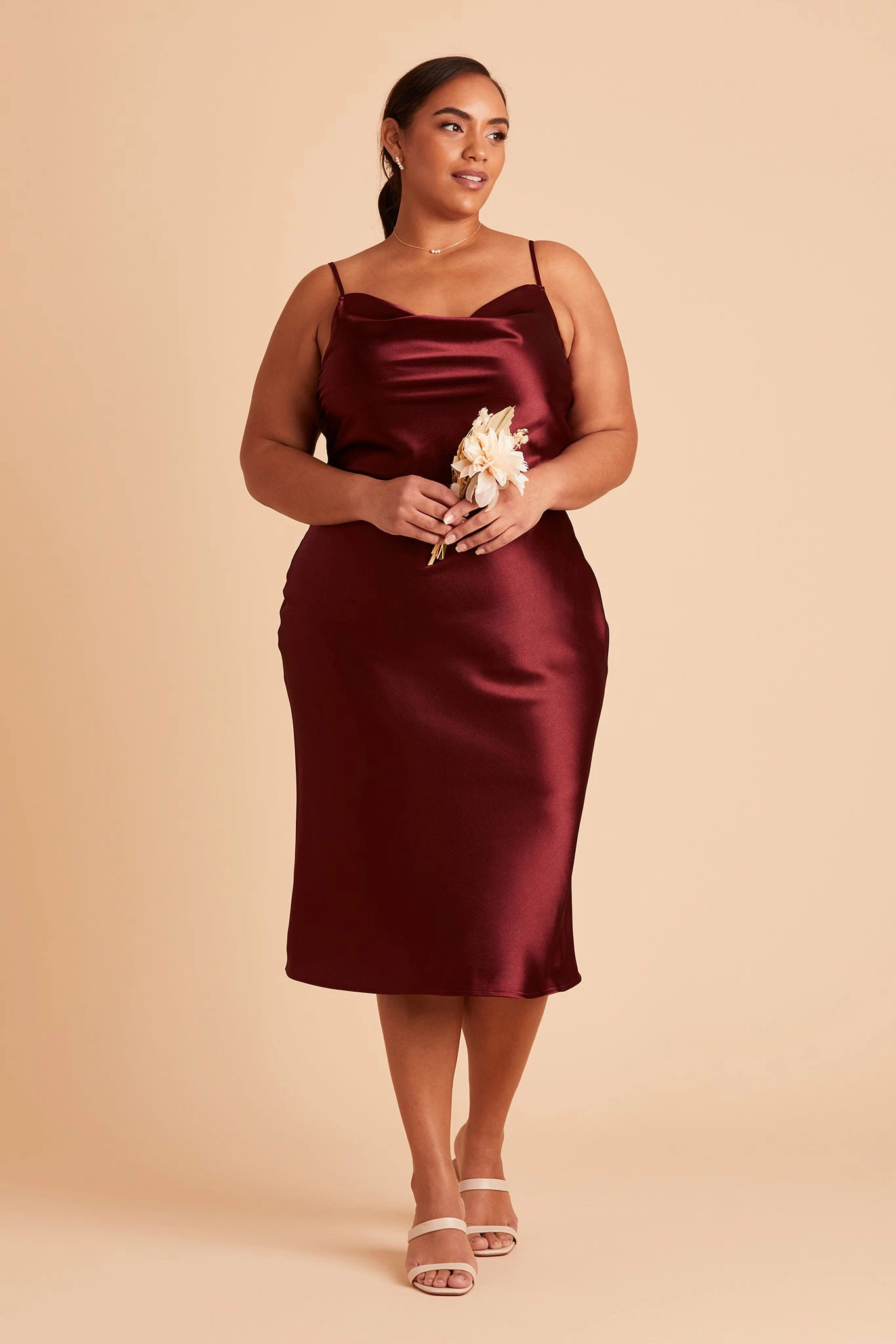 Lisa Shiny Satin Midi Dress - Cabernet - Image 2