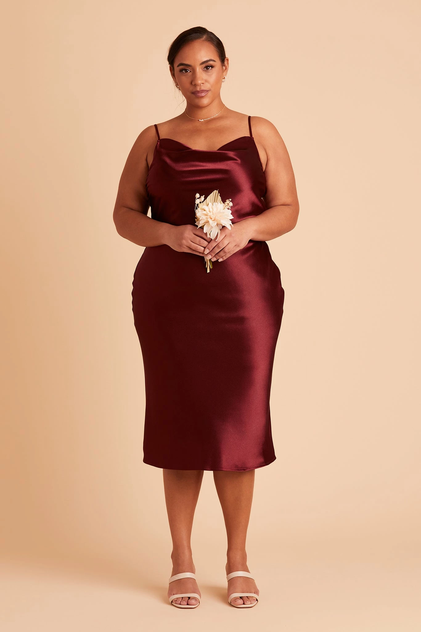 Lisa Shiny Satin Midi Dress - Cabernet - Image 11