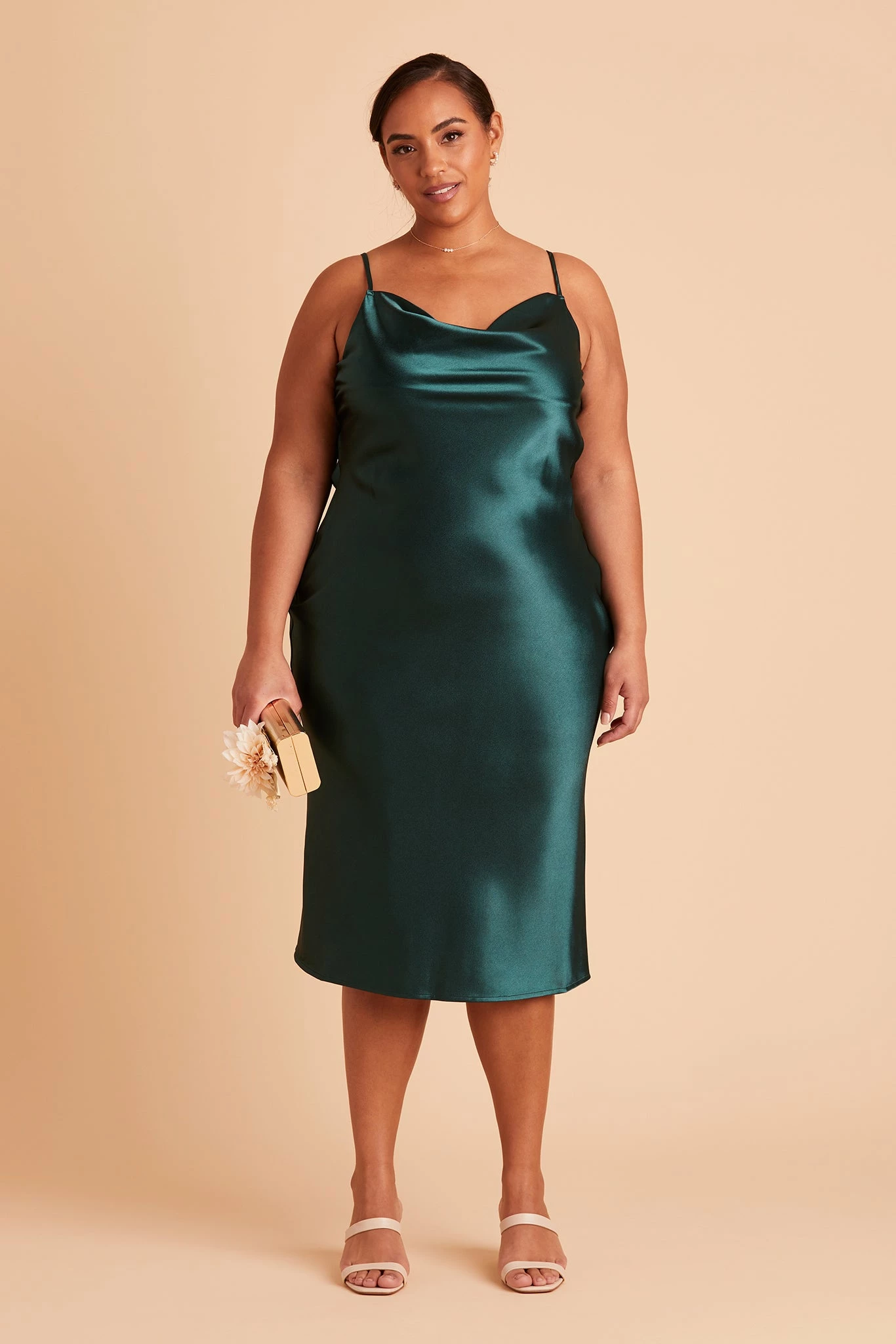 Lisa Shiny Satin Midi Dress - Emerald - Image 2