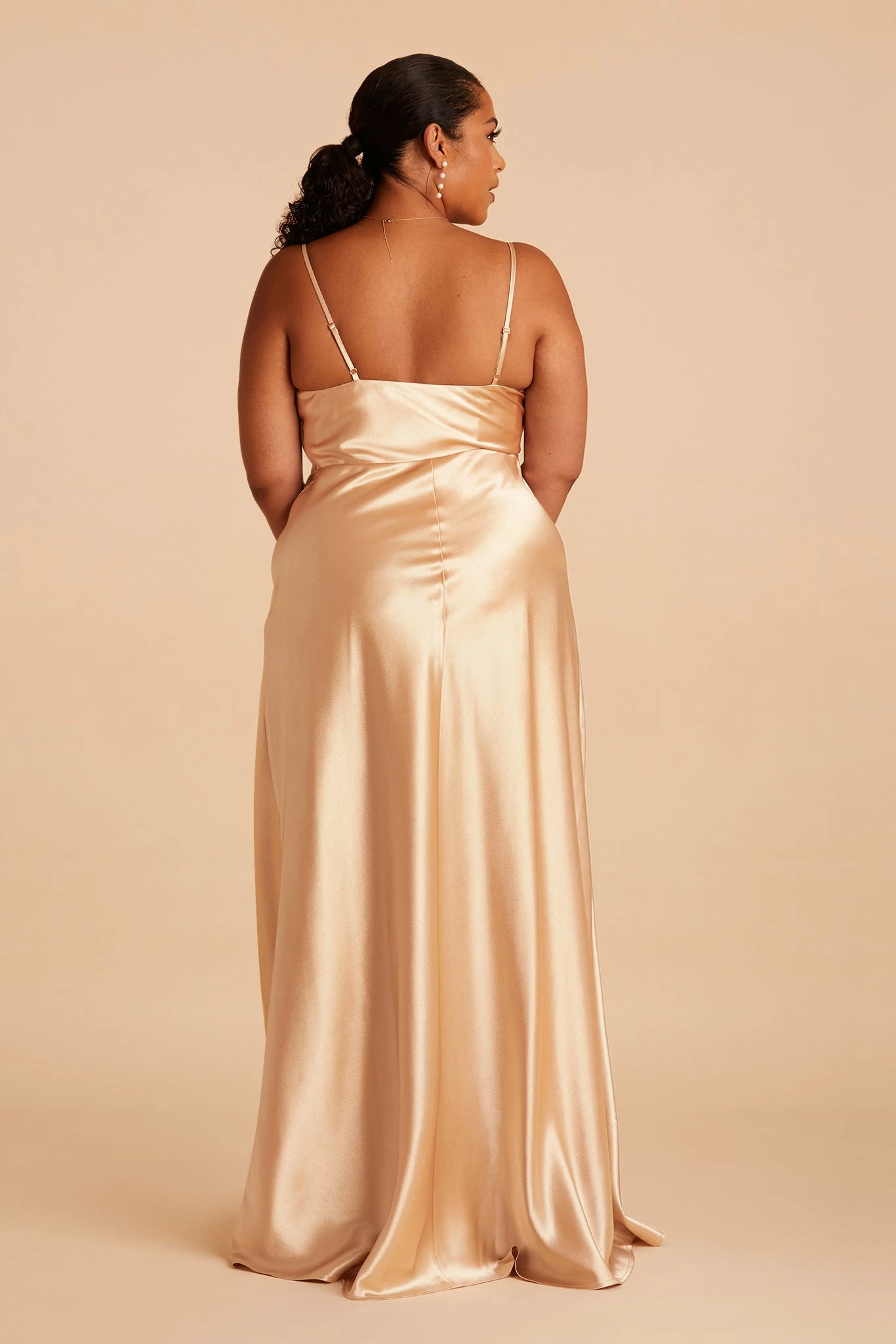 Lisa Long Shiny Satin Dress - Gold - Image 10