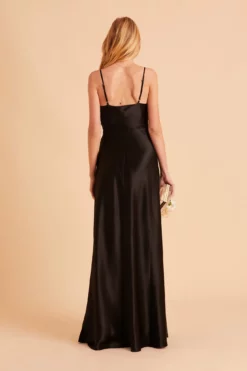 Lisa Long Shiny Satin Dress - Black -US Skirt Sales 2024 BIRDY GREY LISA SLIT BRIDESMAID DRESS BLACK 06