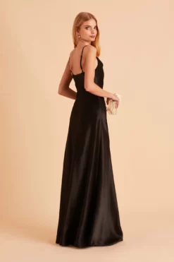 Lisa Long Shiny Satin Dress - Black -US Skirt Sales 2024 BIRDY GREY LISA SLIT BRIDESMAID DRESS BLACK 07