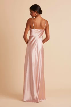 Lisa Long Shiny Satin Dress - Rose Gold -US Skirt Sales 2024 BIRDY GREY LISA SLIT BRIDESMAID DRESS ROSE GOLD 05