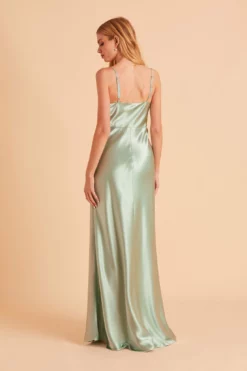 Lisa Long Shiny Satin Dress - Sage 18 Lisa Long Shiny Satin Dress - Sage -US Skirt Sales 2024 BIRDY GREY LISA SLIT BRIDESMAID DRESS SAGE 05