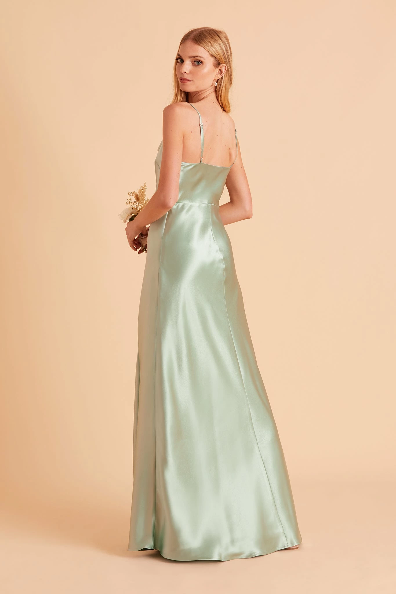 Lisa Long Shiny Satin Dress - Sage 3 Lisa Long Shiny Satin Dress - Sage - Image 3