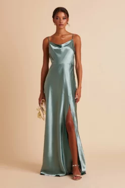 Lisa Long Shiny Satin Dress - Sea Glass -US Skirt Sales 2024 BIRDY GREY LISA SLIT BRIDESMAID DRESS SEA GLASS 02 6b38d5a4 99d6 48f4 9ccc b51087bcc73d