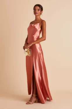 Lisa Long Shiny Satin Dress - Terracotta -US Skirt Sales 2024 BIRDY GREY LISA SLIT BRIDESMAID DRESS TERRACOTTA 08