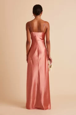 Lisa Long Shiny Satin Dress - Terracotta -US Skirt Sales 2024 BIRDY GREY LISA SLIT BRIDESMAID DRESS TERRACOTTA 09