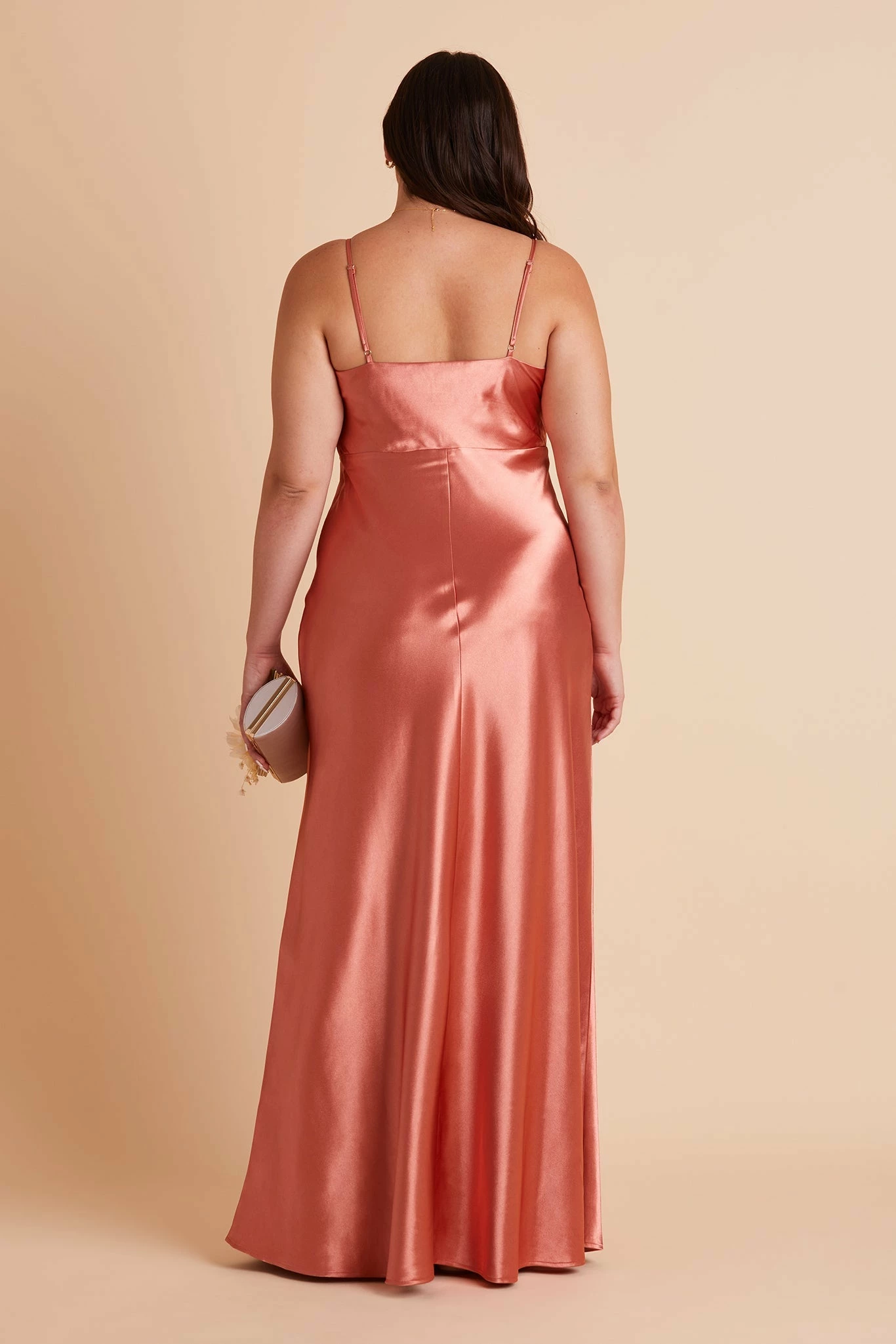 Lisa Long Shiny Satin Dress - Terracotta - Image 12