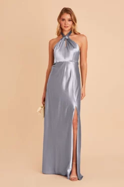 Monica Shiny Satin Dress - Dusty Blue 19 Monica Shiny Satin Dress - Dusty Blue -US Skirt Sales 2024 BIRDY GREY MONICA BRIDESMAID DRESS DUSTY BLUE 02