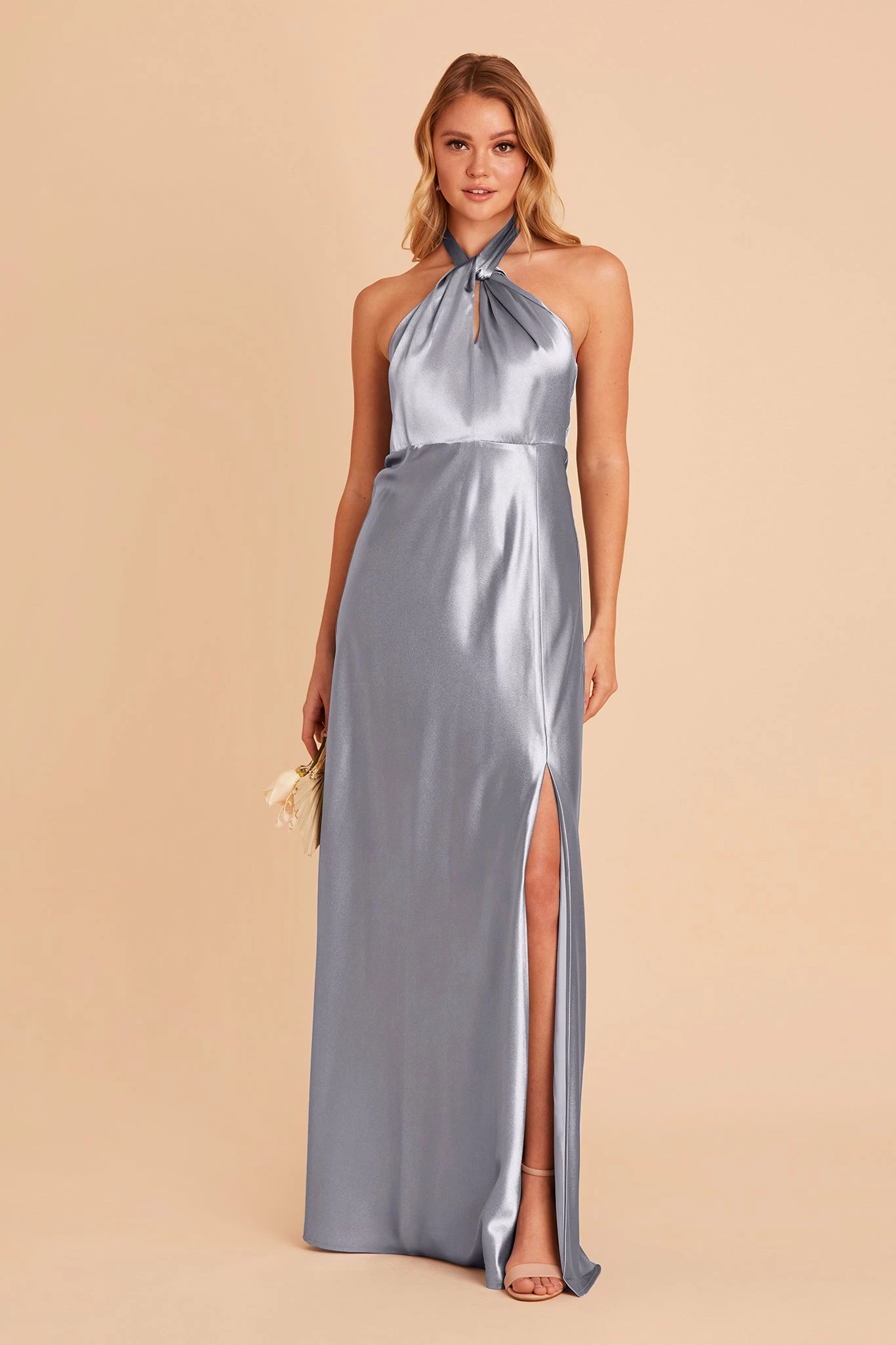 Monica Shiny Satin Dress - Dusty Blue 6 Monica Shiny Satin Dress - Dusty Blue - Image 6