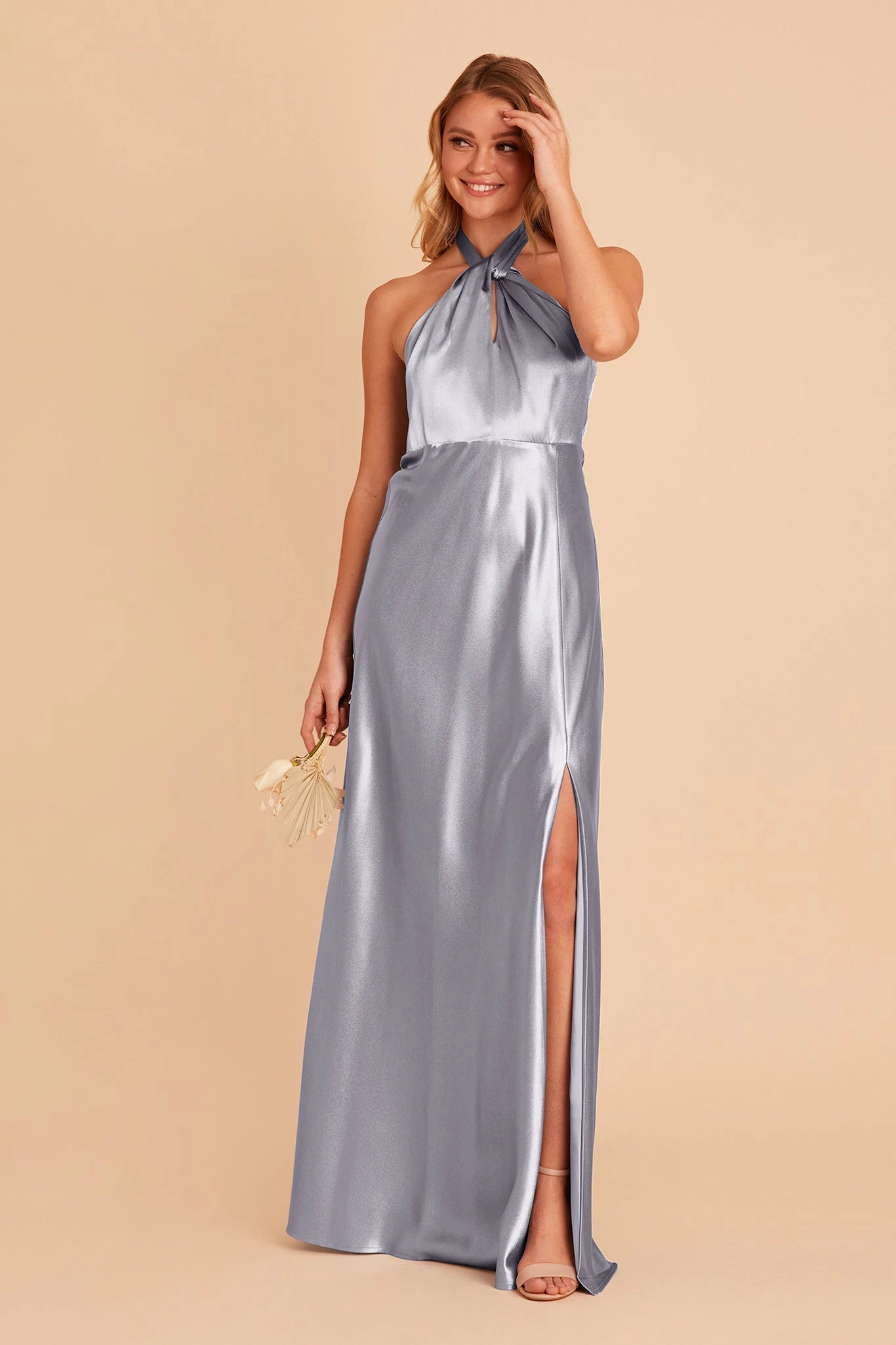 Monica Shiny Satin Dress - Dusty Blue 5 Monica Shiny Satin Dress - Dusty Blue - Image 5