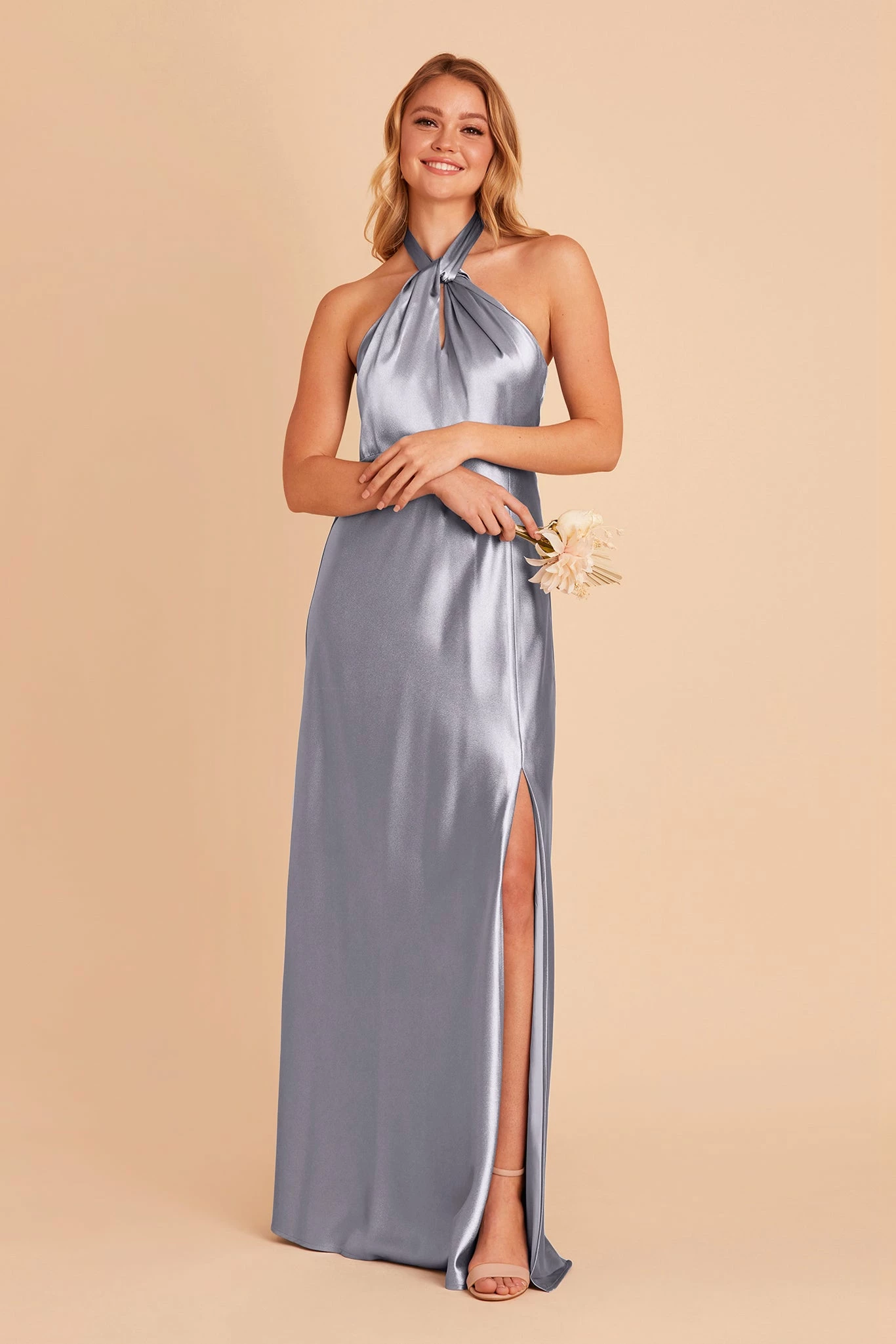 Monica Shiny Satin Dress - Dusty Blue 7 Monica Shiny Satin Dress - Dusty Blue - Image 7