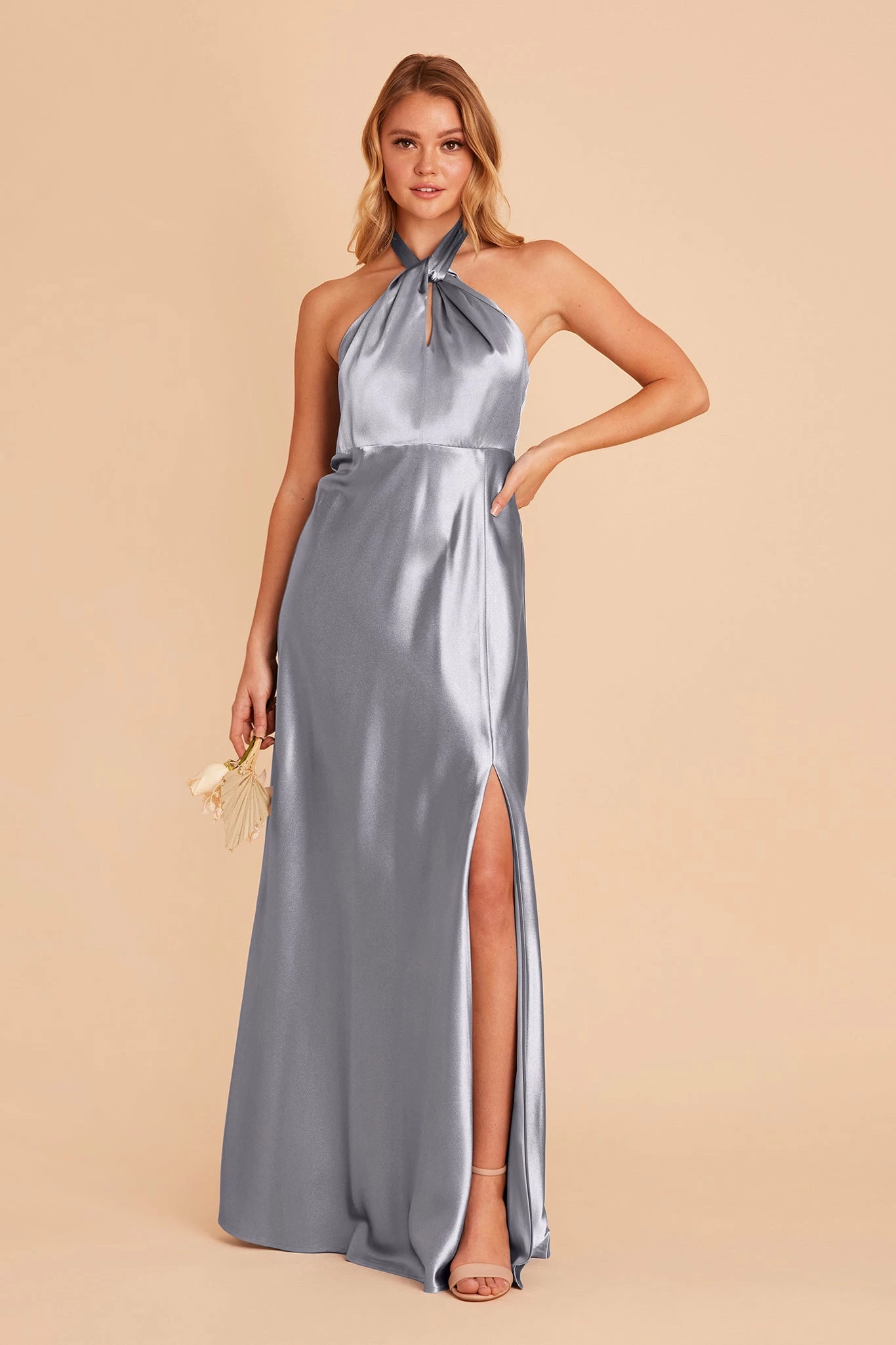 Monica Shiny Satin Dress - Dusty Blue 8 Monica Shiny Satin Dress - Dusty Blue - Image 8