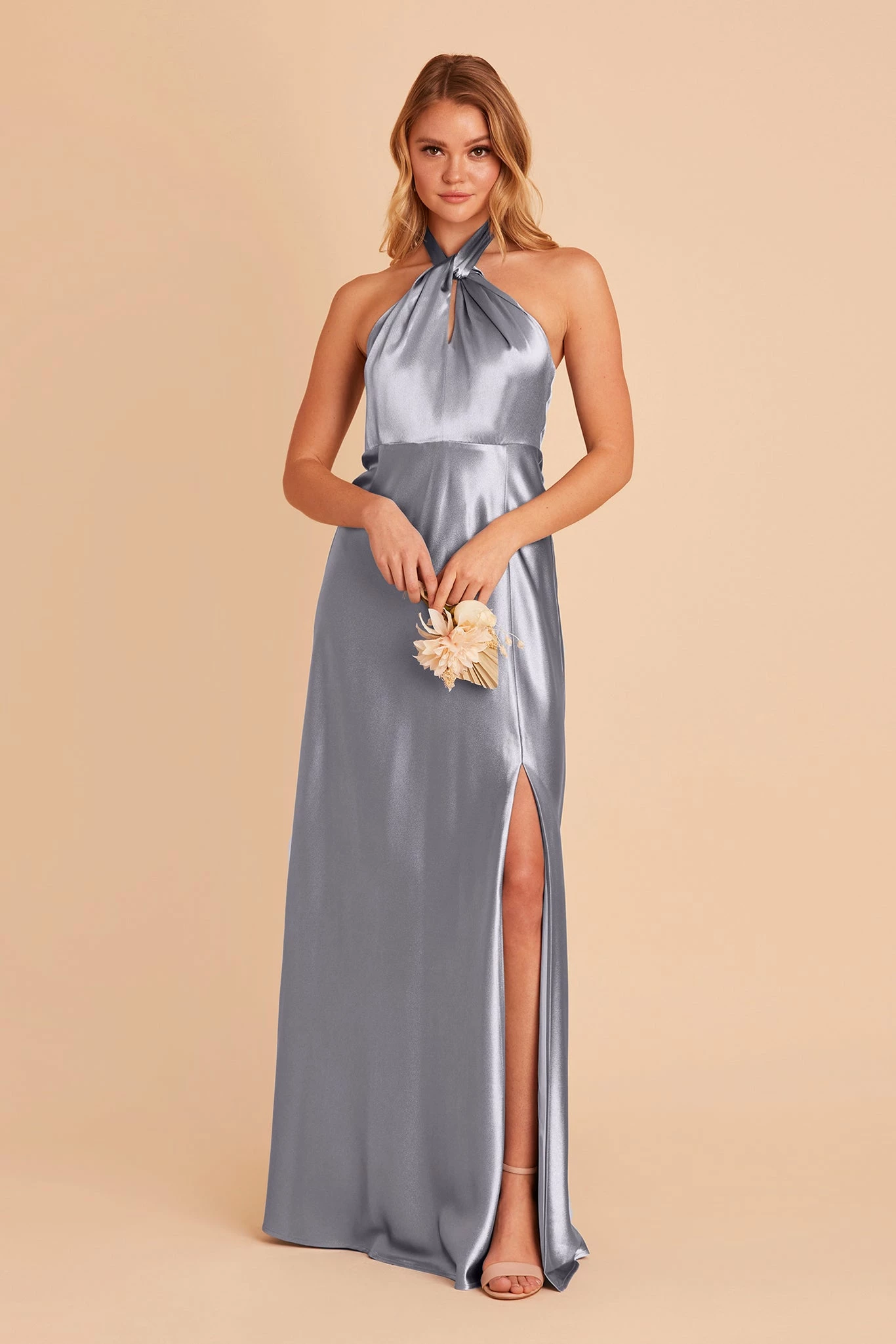 Monica Shiny Satin Dress - Dusty Blue 9 Monica Shiny Satin Dress - Dusty Blue - Image 9
