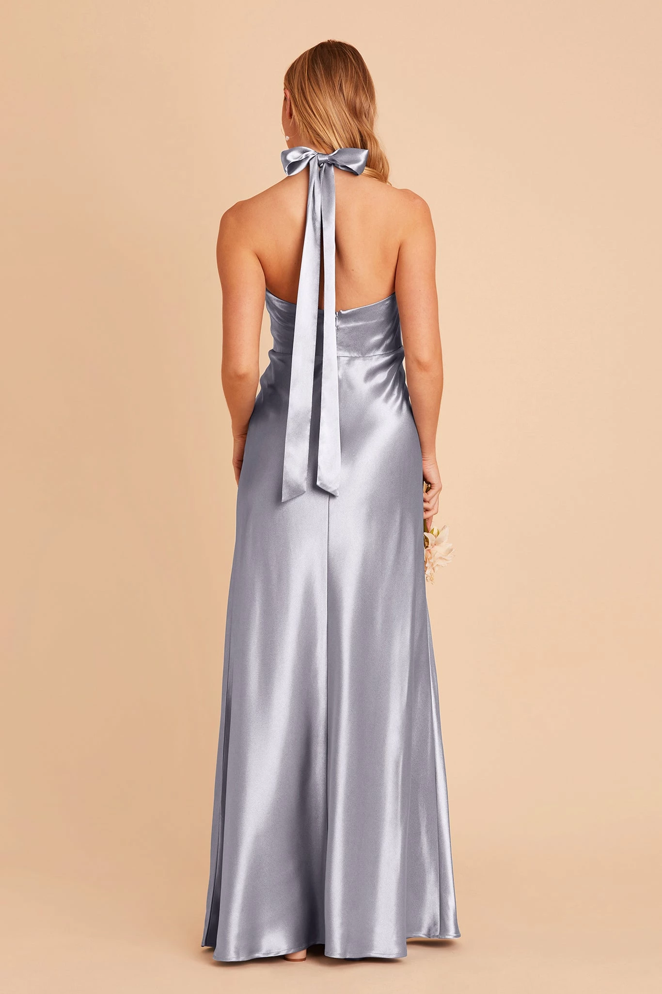 Monica Shiny Satin Dress - Dusty Blue 10 Monica Shiny Satin Dress - Dusty Blue - Image 10