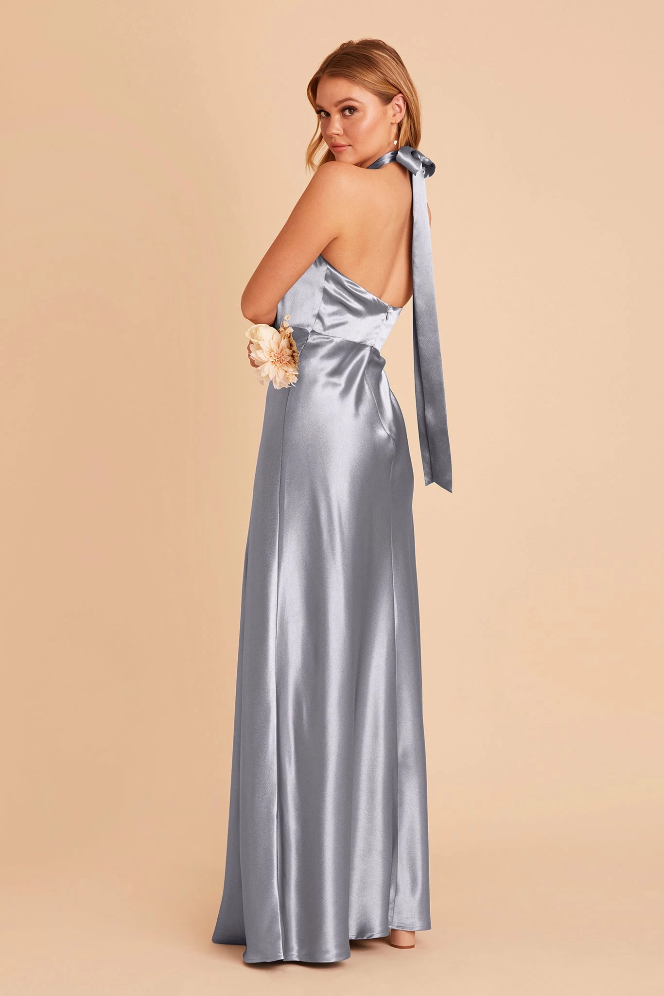Monica Shiny Satin Dress - Dusty Blue 4 Monica Shiny Satin Dress - Dusty Blue - Image 4