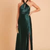 Monica Shiny Satin Dress - Emerald