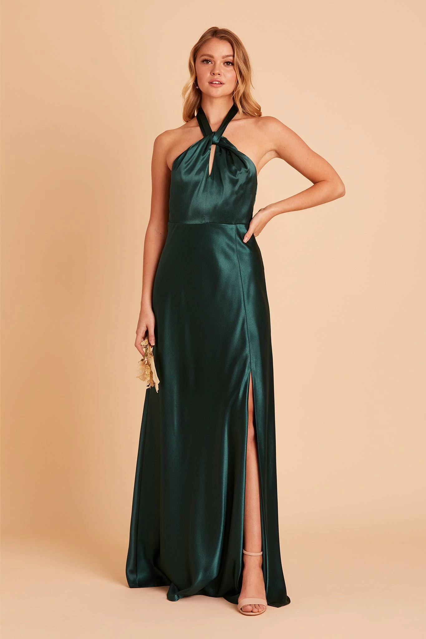 Monica Shiny Satin Dress - Emerald 1 Monica Shiny Satin Dress - Emerald