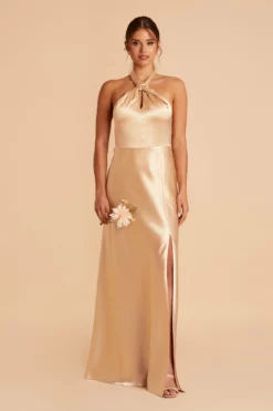 Monica Shiny Satin Dress - Gold