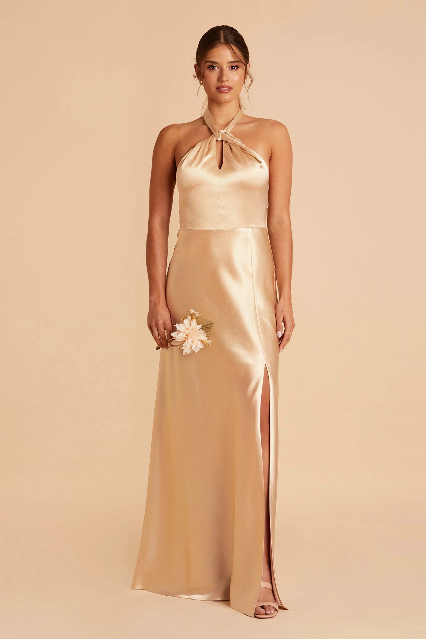 Monica Shiny Satin Dress - Gold 1 Monica Shiny Satin Dress - Gold