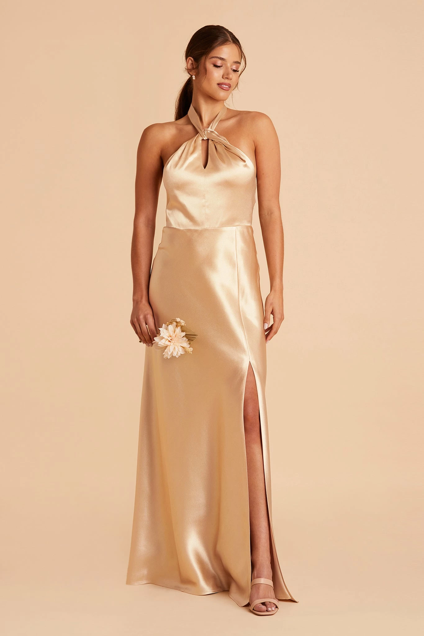 Monica Shiny Satin Dress - Gold 4 Monica Shiny Satin Dress - Gold - Image 4