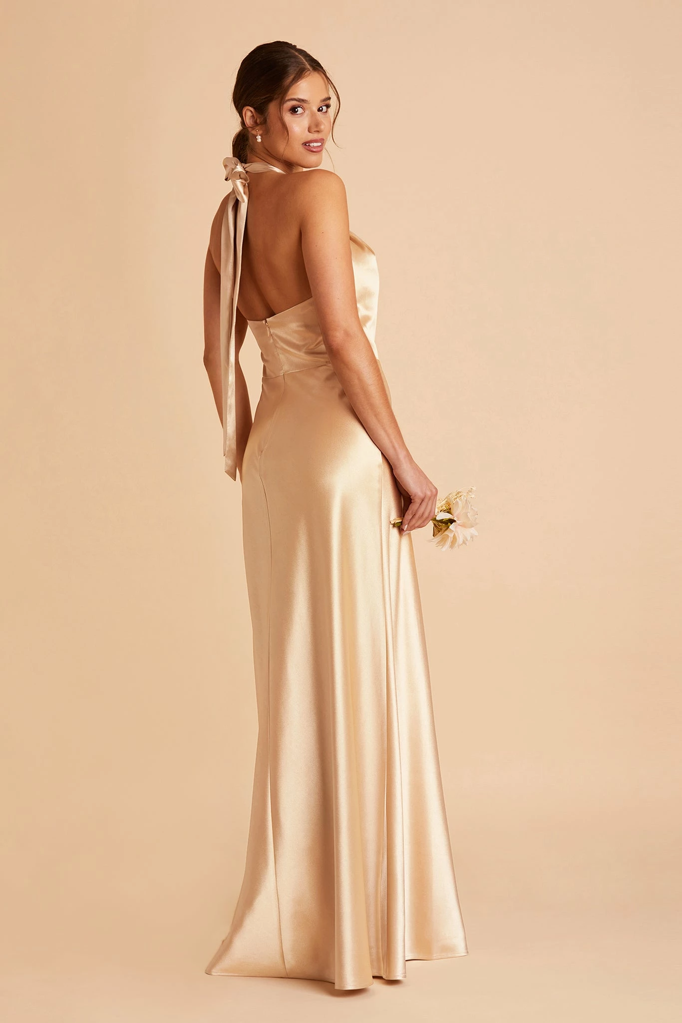 Monica Shiny Satin Dress - Gold 6 Monica Shiny Satin Dress - Gold - Image 6