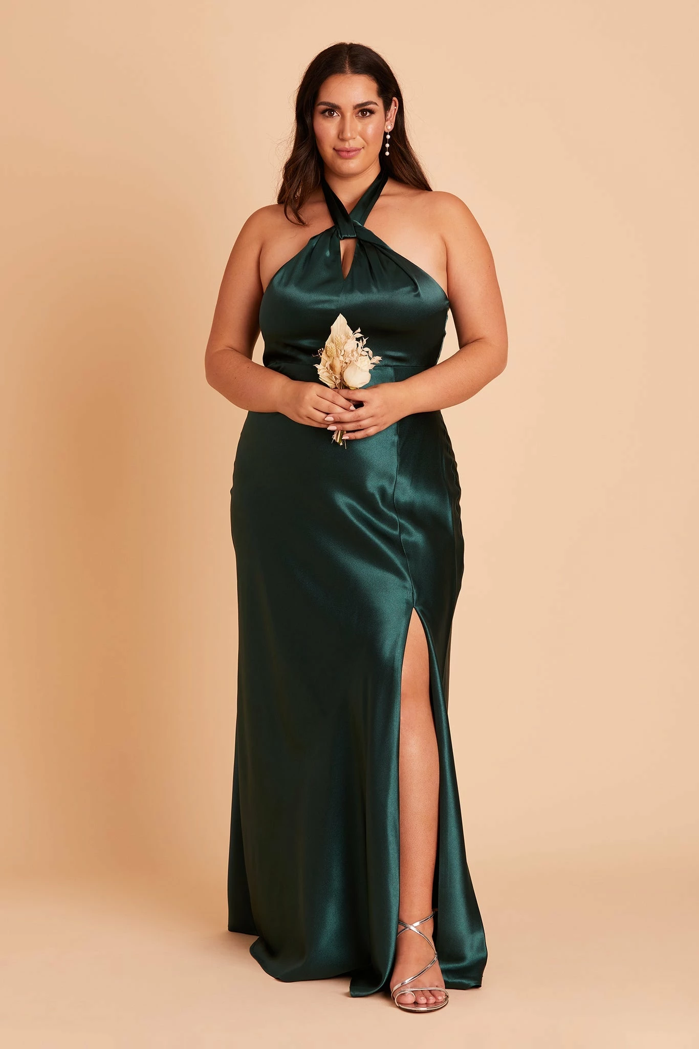Monica Shiny Satin Dress - Emerald 12 Monica Shiny Satin Dress - Emerald - Image 12
