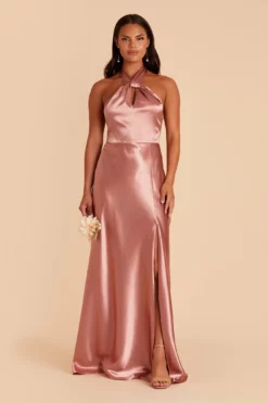 Monica Shiny Satin Dress - Desert Rose -US Skirt Sales 2024 BIRDY GREY MONICA SATIN BRIDESMAID DRESS DESERT ROSE 01