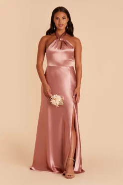 Monica Shiny Satin Dress - Desert Rose