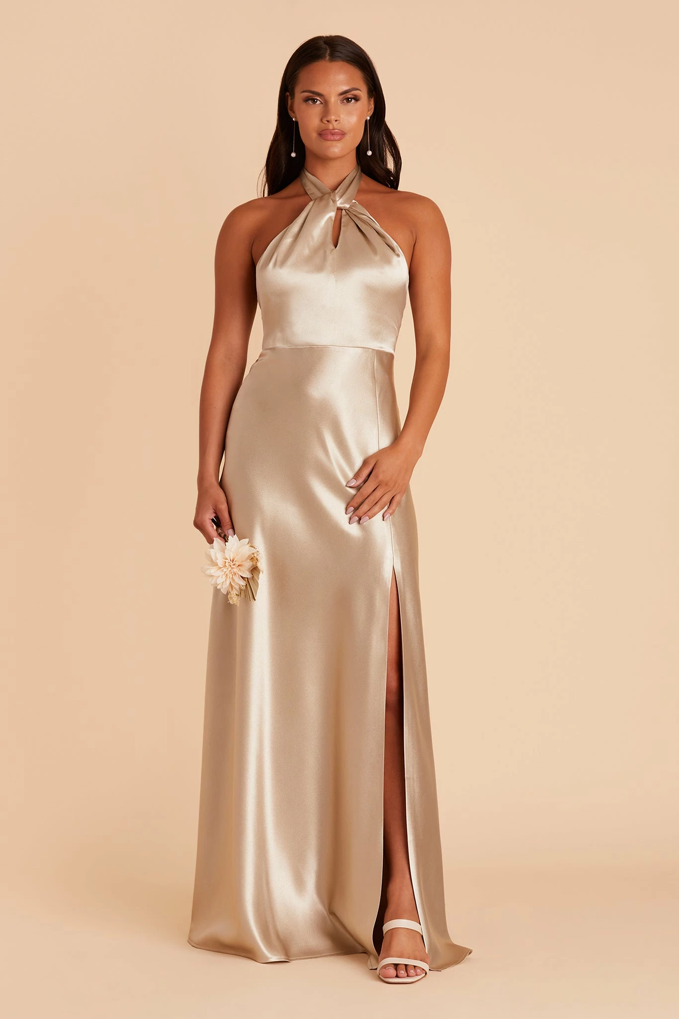 Monica Shiny Satin Dress - Neutral Champagne 4 Monica Shiny Satin Dress - Neutral Champagne - Image 4