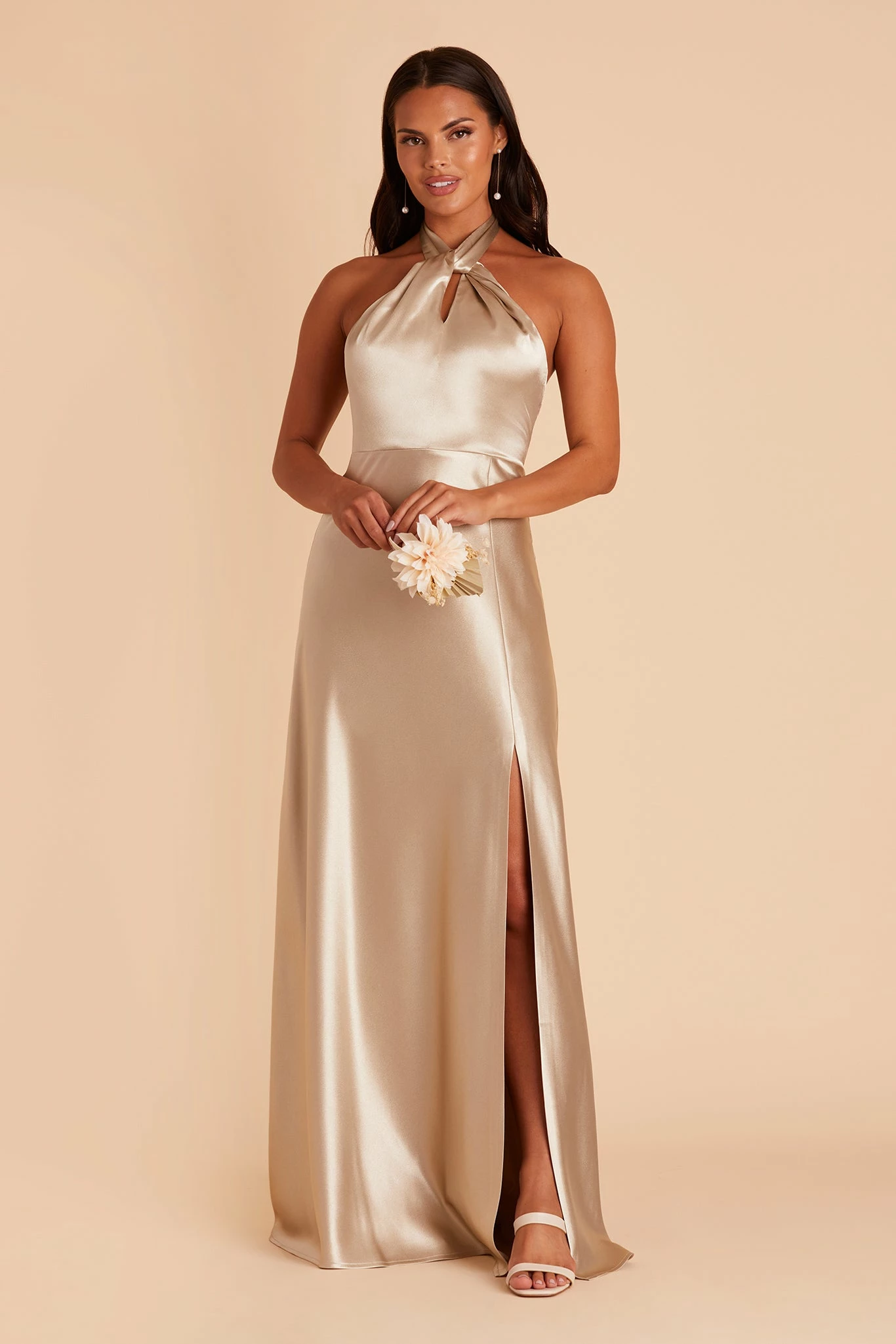 Monica Shiny Satin Dress - Neutral Champagne 2 Monica Shiny Satin Dress - Neutral Champagne - Image 2