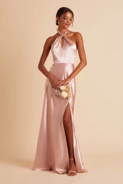 Monica Shiny Satin Dress - Rose Gold 21 Monica Shiny Satin Dress - Rose Gold -US Skirt Sales 2024 BIRDY GREY MONICA SLIT BRIDESMAID DRESS ROSE GOLD 02