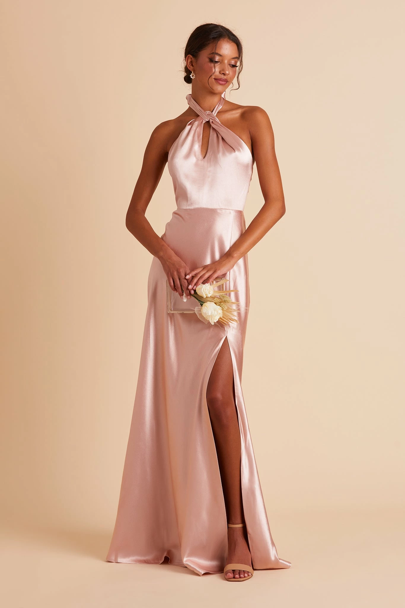 Monica Shiny Satin Dress - Rose Gold 6 Monica Shiny Satin Dress - Rose Gold - Image 6