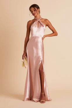 Monica Shiny Satin Dress - Rose Gold 19 Monica Shiny Satin Dress - Rose Gold -US Skirt Sales 2024 BIRDY GREY MONICA SLIT BRIDESMAID DRESS ROSE GOLD 03