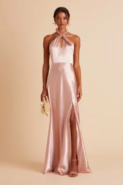 Monica Shiny Satin Dress - Rose Gold