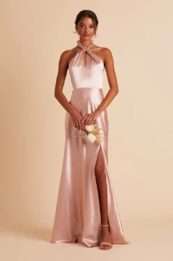 Monica Shiny Satin Dress - Rose Gold 20 Monica Shiny Satin Dress - Rose Gold -US Skirt Sales 2024 BIRDY GREY MONICA SLIT BRIDESMAID DRESS ROSE GOLD 05