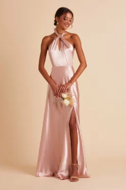 Monica Shiny Satin Dress - Rose Gold 23 Monica Shiny Satin Dress - Rose Gold -US Skirt Sales 2024 BIRDY GREY MONICA SLIT BRIDESMAID DRESS ROSE GOLD 06