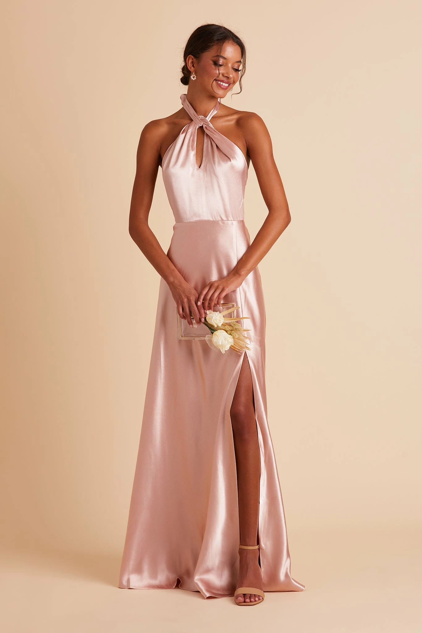 Monica Shiny Satin Dress - Rose Gold 8 Monica Shiny Satin Dress - Rose Gold - Image 8