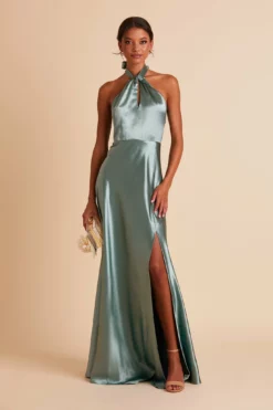 Monica Shiny Satin Dress - Sea Glass -US Skirt Sales 2024 BIRDY GREY MONICA SLIT BRIDESMAID DRESS SEA GLASS 01 e9340580 cab7 41ce 8e44 a700f87633ed